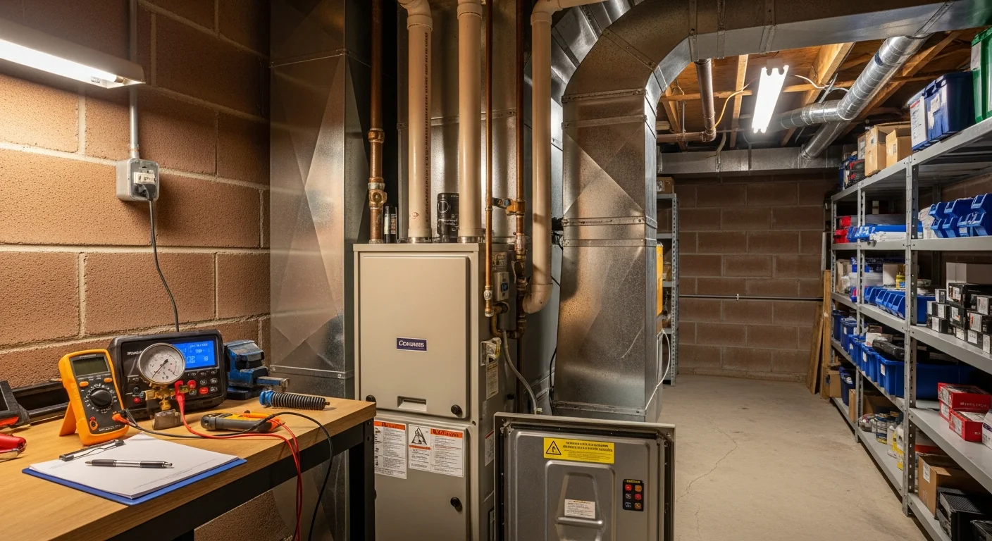 Technician performing a furnace safety inspection