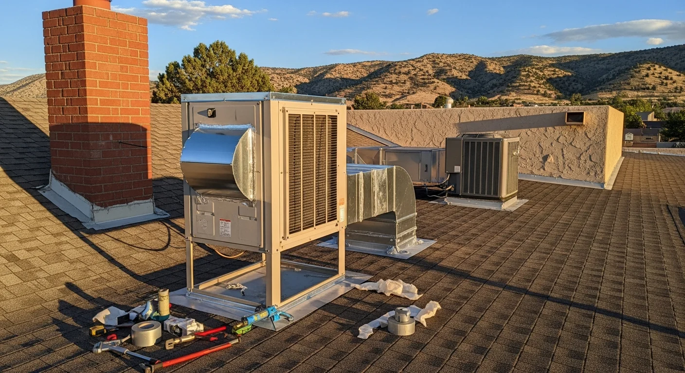 Swamp cooler unit on a residential rooftop