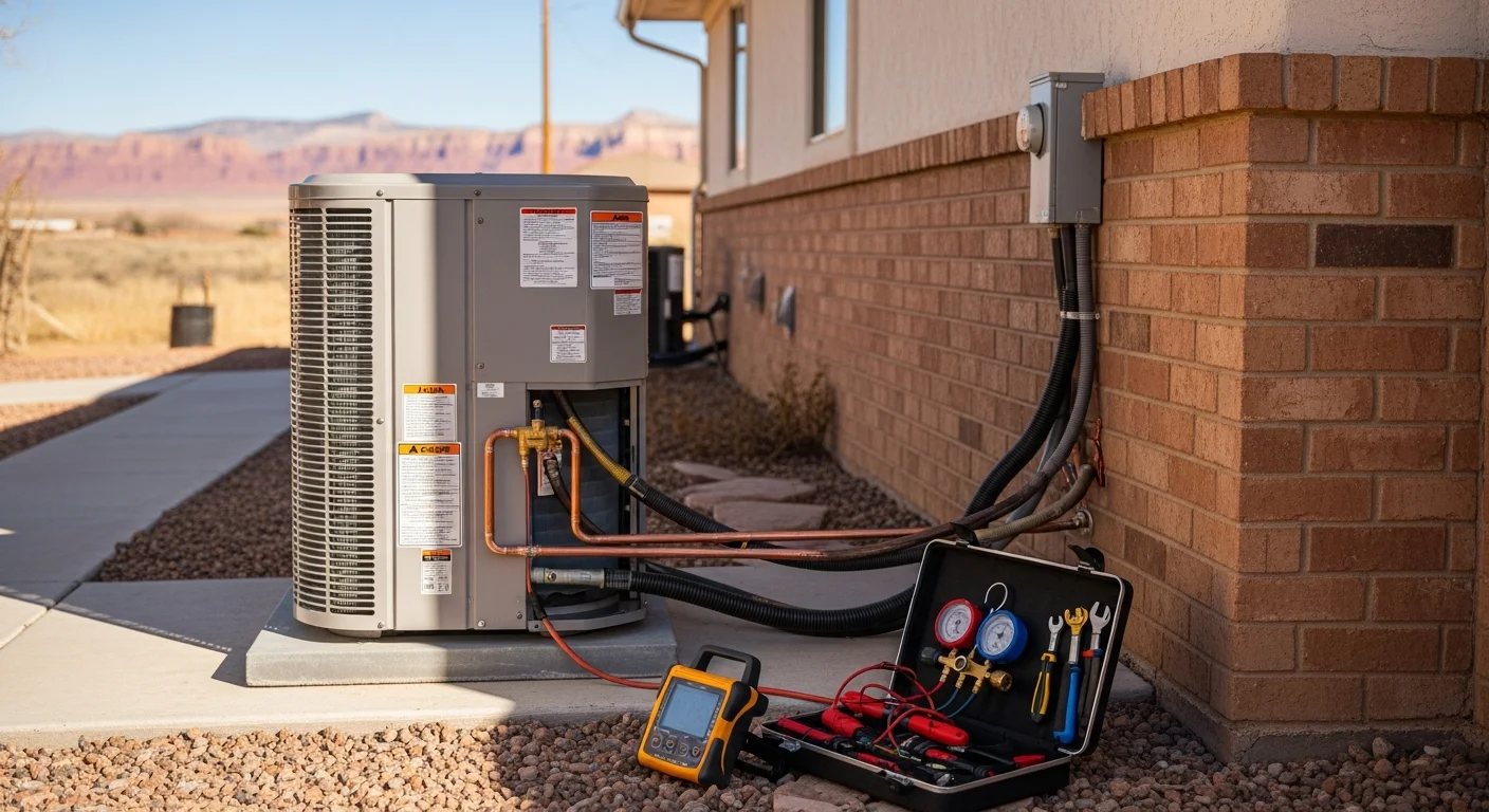 HVAC technician servicing a furnace in a home