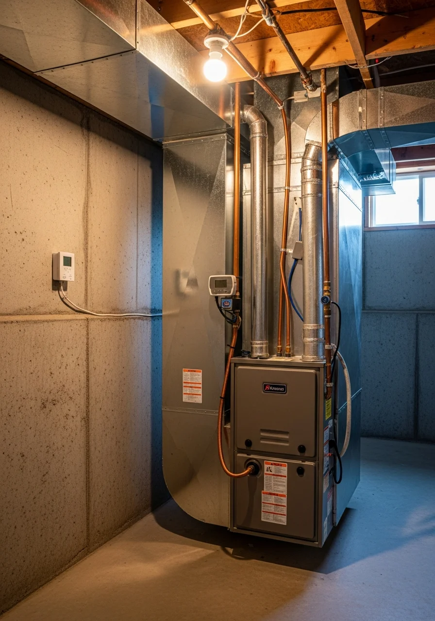 HVAC technician servicing heating system in Eagleridge home