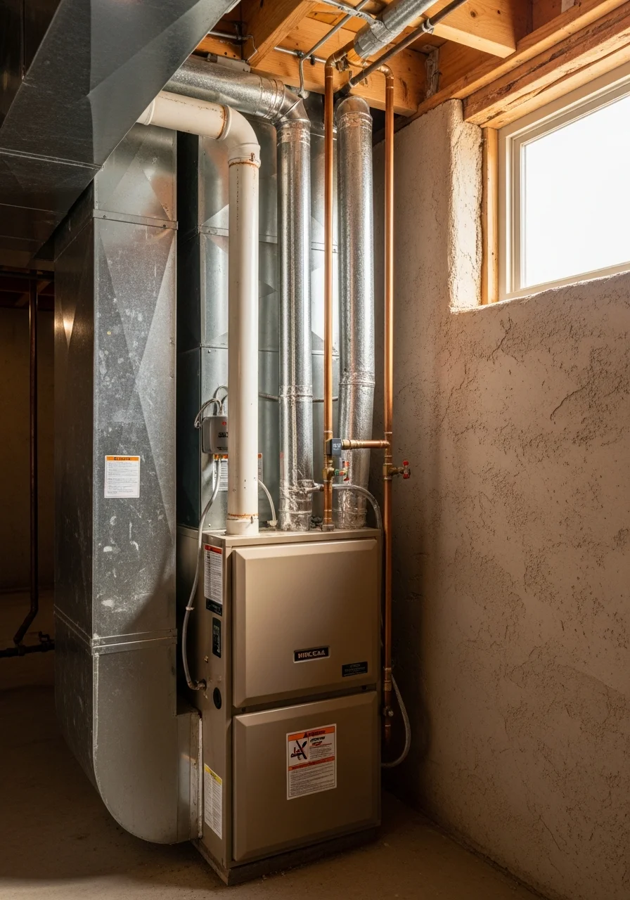HVAC technician servicing heating system in Pueblo County home